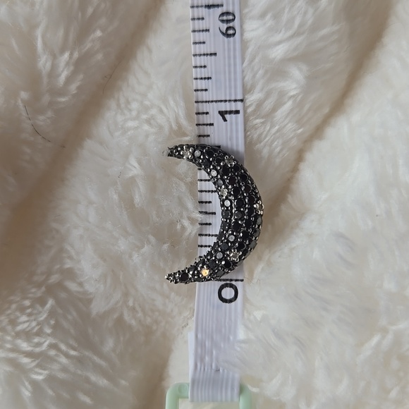 Black/White Diamond Cresent Moon Necklace 10K White Gold - NO CHAIN - Picture 7 of 8